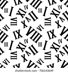 Seamless background pattern with Roman numerals on a white. Vector Illustration