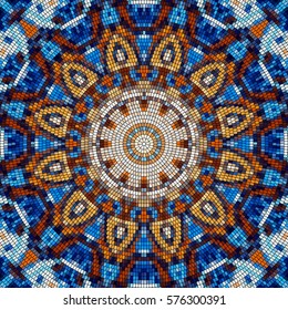 Seamless background pattern. Round decorative mosaic ornament.