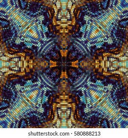 Seamless background pattern. Round decorative symmetric mosaic pattern.