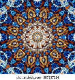 Seamless background pattern. Round decorative symmetric mosaic pattern.