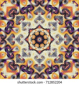Seamless background pattern. Round decorative geometric mosaic art tile pattern.