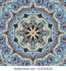 Seamless background pattern. Round mosaic art pattern of different tile textures.