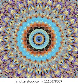 Seamless background pattern. Round mosaic art pattern of different tile textures.
