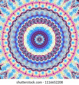 Seamless background pattern. Round mosaic art pattern of different tile textures.