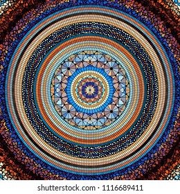 Seamless background pattern. Round mosaic art pattern of different tile textures.