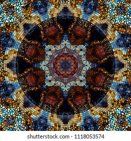 Seamless background pattern. Round mosaic art pattern of different tile textures.
