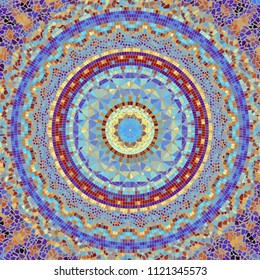 Seamless background pattern. Round mosaic art pattern of different tile textures.