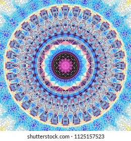 Seamless background pattern. Round mosaic art pattern of different tile textures.