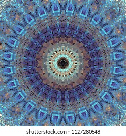 Seamless background pattern. Round mosaic art pattern of different tile textures.