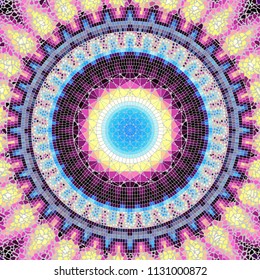 Seamless background pattern. Round mosaic art pattern of different tile textures.