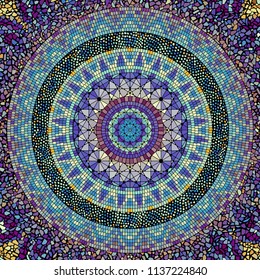 Seamless background pattern. Round mosaic art pattern of different tile textures.