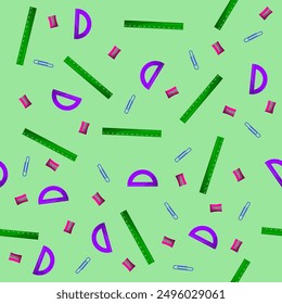 Seamless background pattern of ruler and school supplie. Back to school, teacher's day, love of knowledge. Vector illustration EPS10
