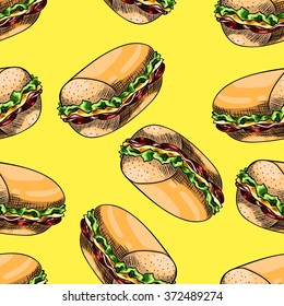 Seamless background with a pattern of sandwich
