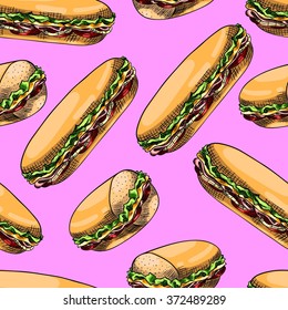 Seamless background with a pattern of sandwich