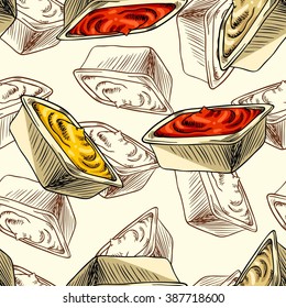 Seamless background with a pattern of sauces