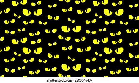 Seamless background pattern with scary angry eyes glowing in the dark. Halloween background Vector pattern. 