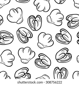 Seamless background with a pattern of a seashell with a pearl