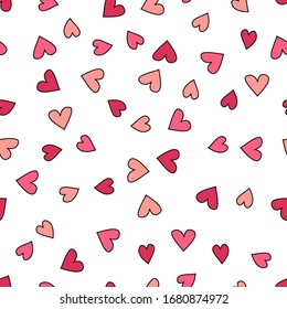 Seamless background pattern with shape of hearts. Vector illustration. Valentines Day.