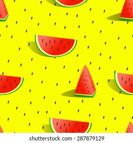 seamless background with a pattern of the slice of watermelon with shadow and seeds