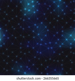 Seamless background pattern. Pattern of space on night sky and abstract geometric connections. .