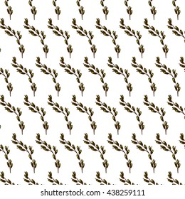 Seamless background, pattern, spring branches with shoots on a w