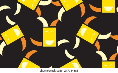 Seamless background pattern of square dancing faces over black