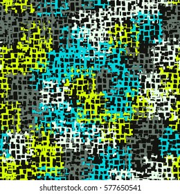 Seamless background. The pattern of squares. Chaotic Spot. Fashion camouflage. Grungy textiles.