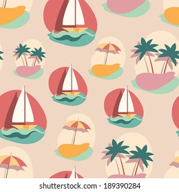 Seamless background pattern with summer elements. Retro, vintage style. Vector illustration