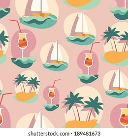 Seamless background pattern with summer elements. Holidays,travel, beach vacation theme. Vector illustration