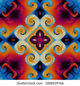 Seamless background pattern. Symmetric decorative geometric mosaic art tile pattern.