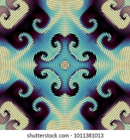 Seamless background pattern. Symmetric decorative geometric mosaic art tile pattern.