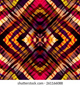 Seamless background pattern. Symmetric exotic pattern, red strips.