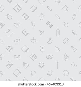 Seamless background pattern for technology, science and medical made of thin line icons. Vector illustration.