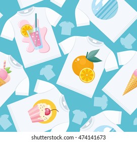 Seamless background pattern of templates white t-shirts. Vector illustration.