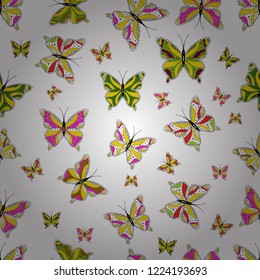 A seamless background pattern with tender teal in white, yellow and black abstract watercolor butterflies. Vector illustration. Endless. Repeat print.