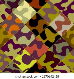 Seamless background pattern. Textile patchwork pattern in military style. Vector image