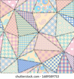 Seamless background pattern. Textile patchwork pattern in pastel colors. Vector image