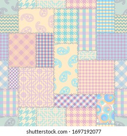 Seamless background pattern. Textile patchwork pattern in pastel colors. Vector image