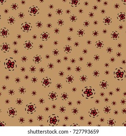 Seamless background pattern of tiny red flowers on yellow background. Vector stock illustration