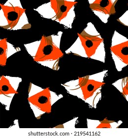 seamless background pattern, with triangle, circles, strokes and splashes, black and white