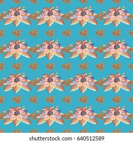 Seamless background pattern with tropical flowers and leaves in pink and beige colors. Vector illustration.