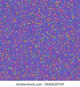 Seamless background pattern. Various style circles in multiple colors. Purple, Gold, Magenta, Gray, Teal on Purple. Gorgeous vector illustration.