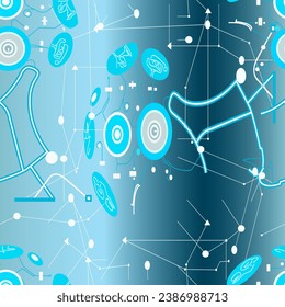 Seamless background pattern with various technological elements. Vector illustration. for designing and creating scenes in high-tech style