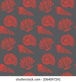 Seamless background with a pattern of various underwater seashells. It will look great on fabric or wallpaper