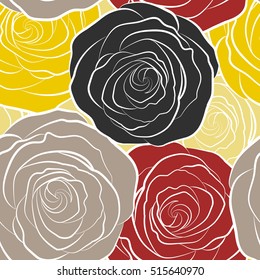 Seamless background pattern. Vector illustration. Hand drawn elements. Roses multicolored.