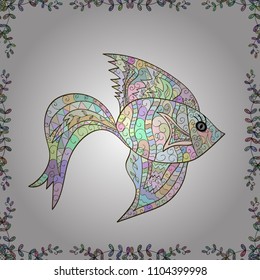 Seamless background pattern. Vector - stock. Doodles on blue, black, gray, white and neutral colors. Watercolor, hand drawn.