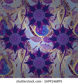 Seamless background pattern. Vector stock. Flowers on violet, beige and neutral. Watercolor, hand drawn.