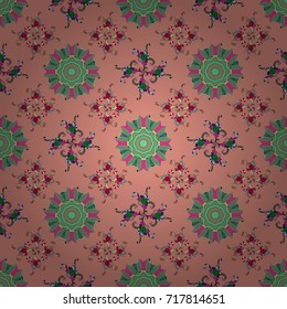 Seamless background pattern. Vector - stock. Flowers with leaves and chamomile with cornflowers on neutral, green and black colors.