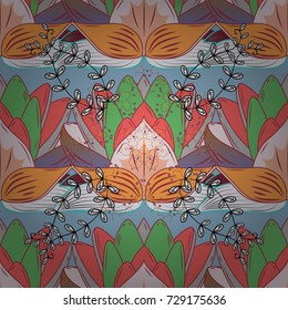 Seamless background pattern. Vector - stock. Flowers with leaves and chamomile with cornflowers on neutral, pink and green colors.