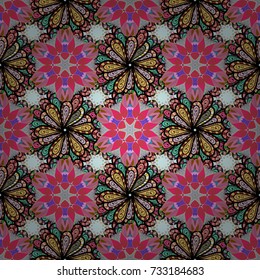 Seamless background pattern. Vector - stock. Flowers with leaves and chamomile with cornflowers on pink, black and neutral colors.